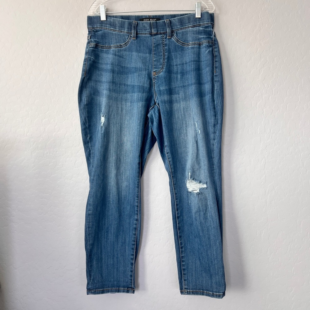 Judy Blue Jeans Distressed Blue Denim Skinny Leg High Rise Women Plus Size 14W